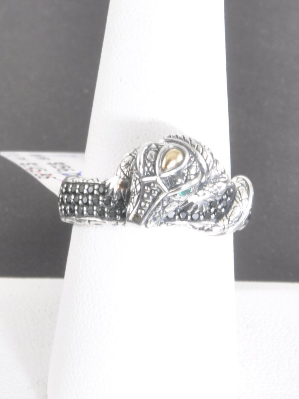New w tag JAI John Hardy Sterling Silver & 14K Croco Pave Black Spinel Ring